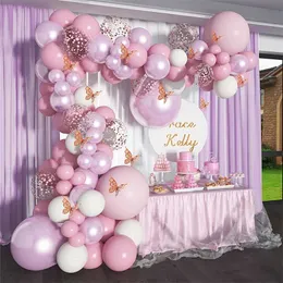 112 sztuk / zestaw biały metalowy różowy balony Garland Arch Rose Gold Confetti Balloon Baby Shower Girl Birthday Wedding Party Dekoracje 211216