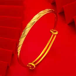 5mm Adjust Bangle Push-pull Bracelet Women Jewelry 18k Yellow Gold Filled Classic Dubai Gift