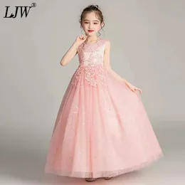 2020 Sommerkleid für Mädchen, Hochzeitskleid, Blumenmädchen, lange Stickerei, Prinzessin, elegantes Party-Abendkleid, Kinderkleidung, Q0716