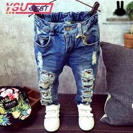 New Jeans Kids Children Broken Hole Pants Trousers Baby Boys Girls Jeans Brand Fashion Autumn 2-7Yrs Kids Trousers Clothes 210317