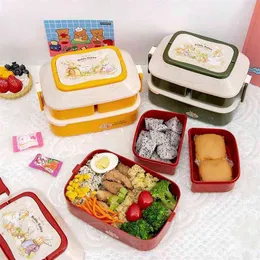 Tuuth mikrofalówka Dzieci Lunch Box Cute Student Office Bento Duża Pojemność Przechowywanie żywności z niezależnymi sztućcami 210925