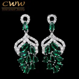 Handmade Luxury Big Dropping Grape Flower Shaped Micro Pave Royal Blue Green Cubic Zircon Stones Earrings for Women CZ142 210714