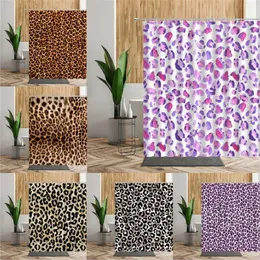 Brown Leopard Printed Shower Curtain Bathroom Curtains Waterproof Fabric Home Partition Screen Living Room Bathtub Curtains Sets 210609