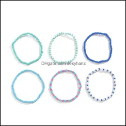 Perline, fili Bracciali Gioielli Yamog Donne Fatte a mano Blu Mti Strato Colore misto Set di mani elastiche Vacanze europee Festa in spiaggia Perline Cha