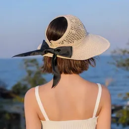 Kobiety Składana Bawełniana Szydełka Plaża Szeroka Brim Sun Visor Poneytail Kapelusze z łęk Regulowany Floppy Hat