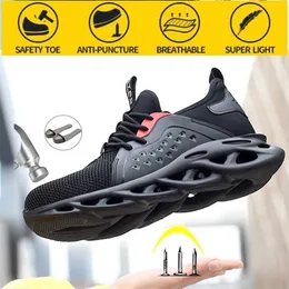 Zapatos de seguridad de desgaste transpirable Hombres en botas de trabajo de puñalada anti-aplastante casual para entrenamiento con punta de acero 211217