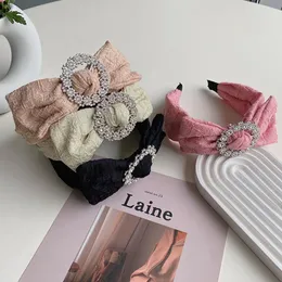 Spitze-Bowknot-Strass-Stirnband, modischer Haarschmuck, Damen-Haarband mit bedrucktem, geprägtem Stoff, breites Seiten-Haarband, Boutique-Haarband