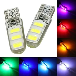 50Pcs/Lot Silcone T10 W5W 5630 6SMD LED Car Bulbs For 194 168 2825 Clearance Lamps Interior Dome Door Reading License Plate Lights 12V