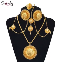 Shamty African Gold Set Ethiopian Bridal Jewelry Habashaスタイルの結婚式の純粋なゴールドカラーセットナイジェリアエリトリアケニアホットA30034 H1022