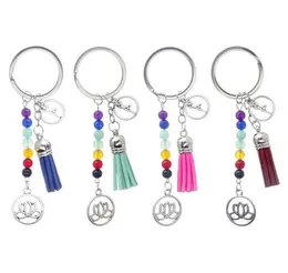 Seven Chakra Stone Tassel Keychain Pendant Lotus Reiki Healing Yoga Natural Gemstone Beaded Key Chain Creative Keyring Gift
