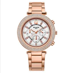 Strapol de a￧o inoxid￡vel Lignnt Luxo Elegante Rel￳gios Femininos Perfeitos Momento Full Diamond Round Quartz Rose Gold Wrist Watch Wlisth Brand
