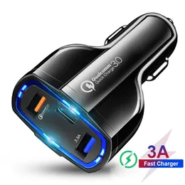 QC3.0 TIPO C 3 Portas USB Carregador de carro 35W 7A Adaptador de carga rápida rápida telefone celular cobrado pela Samsung