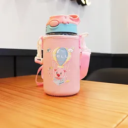 2021 Children's water cup Mugs baby bottle kindergarten duckbill cups Animal print portable pupils plastic straw wholesale GGA4599