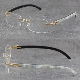 Quality White Inside Black Buffalo Horn Frame Man Woman Optical Original Wood Eyeglasses Gold Glasses Rimless 8200757ユニセックスアイウェアサイズ57-18-140mm