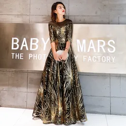 Vestido de noite Robe De Soiree 2022 dourado com lantejoulas cristal decote em O preto vestidos de jantar até o chão