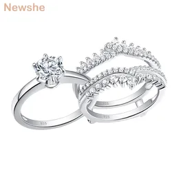 she 2 Pcs 925 Sterling Silver Wedding Rings Set For Women Solitaire Engagement Ring Detachable Guard Band AAAAA Zircon BR0910 211217