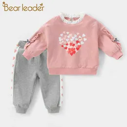 Urso Líder Crianças Roupas Bebé Meninas Roupas Sets Primavera Outono Meninas Esporte Suits Coração Impressão Crianças Roupas Crianças Roupas 210708