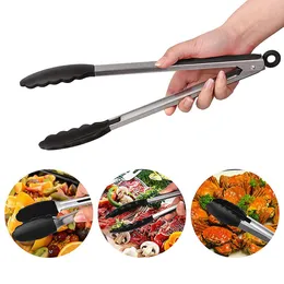 BBQ Tools Barbecue Grilling Tongs for Bread Salad Serving Food Clips Utensils Kitchen Cooking 7/9/12 Inch Silicone