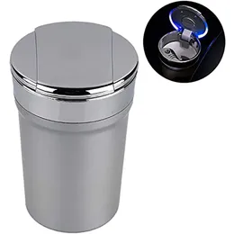 Portable Windproof Ashtray With LED Blue Light Mini Detachable Stainless Steel Car Trash Can For Outdoor Travel Home Use