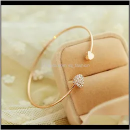 Bracelets Jewelry2021 Fashion Adjustable Crystal Double Heart Bow Bilezik Cuff Opening Bracelet For Women Jewelry Gift Mujer Pulseras 7G Drop