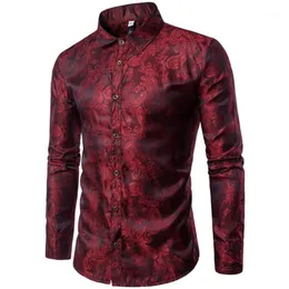 Men's Dress Shirts Embroidery Pattern Long Sleeve Retro Design Thin Casual Men Shirt Fashion Clothing Prom Party Club Even