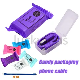 20cm PVC Micro USB-kablar Portable Durable Tinning Laddningstyp C Kabel för S21 S8 S9 S10 Note 20 Android Smartphone Tour med Candy Packaging Gift Data Line