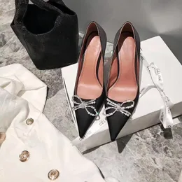 Dress Shoes High Heeled Female 2021 Spring And Autumn Celebrities Light Luxury Banquet Silk Pointed Sexy Rhinestone Bow Single