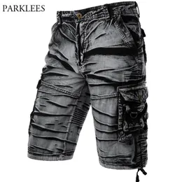 Grå Camo Cargo Shorts Män Bomull Mäns Kortbyxor Bekväm Bermuda Masculina Avslappnad Fit Multi-Pocket Pantalon Corto Hombre 210713