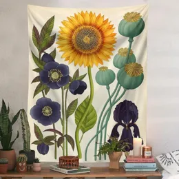 Tapestries växt solros estetisk tapet vägg hängande rädisa blommor botaniska tapester sovrum vardagsrum heminredning