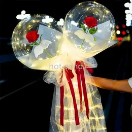 LED Luminous Balon Róża Bukiet Przezroczysty Bobo Ball Rose Walentynki Prezent Urodziny Party Dekoracji Ślubne Balony EE
