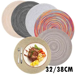 Okrągłe podkładki Zestaw 6 bawełny tkane podkładka ogrzewa odporne na ciepło nie poślizgowe maty stołowe do jadalni 32/38 cm 210817