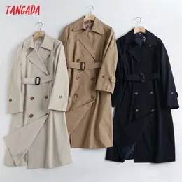 Tangada Autumn Women England Style Classic Long Coat Elegant Sleeve with Blet Office Lady Coats 6C14 211029