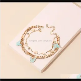 Неклеты бросают доставку 2021 INS Womens Fashion Net Red Jewelry Multi -Layer Butterfly Foot Chain Персонализированная шестерка Anklet SPSO2