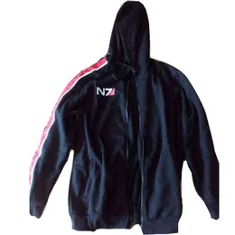 Mass Effect N7 Felpe Uomo Nero Anime Felpa con cappuccio Uomo Zip Tuta Felpa con cappuccio Casual Hoddies Giacca in pile Donna Inverno XXXL 211217