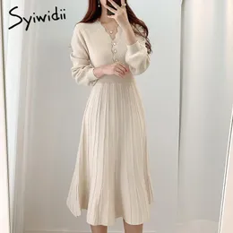 Long Sleeve Red Knitted Dress Casual Knit Sweater Midi Dress For Women Fall  Winter Black V-