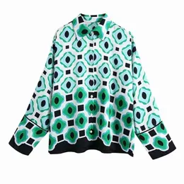 Casual Women Turn-down Collar Blouse Spring- Fashion Ladies Ethnic Tribal Style Shirt Female Geometric Print 210515