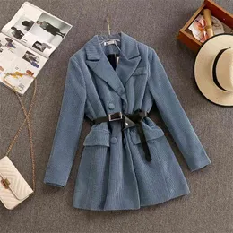 Autumn Winter Korean Women Jacket Coat Femme With Belt Formal Outerwear England Suit Tops Chaqueta Mujer Kobieta Kurtka 210514