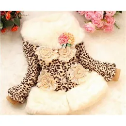 Children's Faux Pele Casaco Leopardo Princesa Outerwear Jaqueta Inverno Outerwear Espessamento Peônia Padrão de Flor Meninas 211204