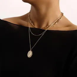 Hänge halsband vintage boho flerskikt choker porträtt Jesus kedja halsband för kvinnor hip hop guld färg krage mode smycken gåva