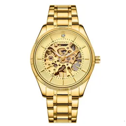 CHENXI Stainless Steel Mechanical Automatic Wristwatch Gold Skeleton Dial Face High Quality Buckle Male Business