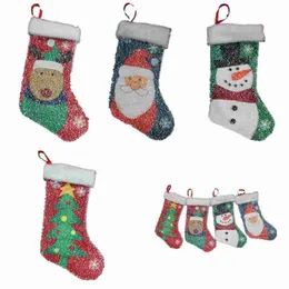 Boże Narodzenie skarpetki cekiny 20 * 40 cm Santa Stocking Claus Snowman Xmas Drzewo Stocking Dekoracje świąteczne Wedding Torba