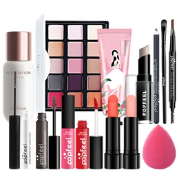 15st per uppsättning Foundation Makeup Eyeshadow Palette Eyeliner EyeBrown Mascara Body Lotion Make Up Brushes Sets POP006