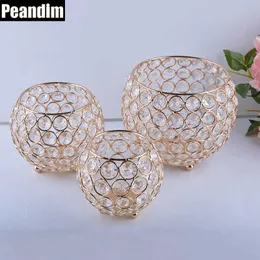 PEANDIM Candle Holders Gold Plated Crystal Candlestick Candle Lantern Candelabra Home Decoration Wedding Party Pencil Container 210722