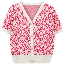 1106 2022 Wiosna Jesień Mail Style Sweter Krótki Rękaw V Neck Pink Cardigan Moda Odzież damska Wysokiej Jakości Kobiet Mingmei