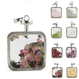 Kamień naturalny Kryształowy żwir Wishing Butelki Wisiorek Naszyjnik Square Shaped Drifting Butelka Torba Samochodowa Keyring Hangings Akcesoria Moda Urok Reiki Biżuteria