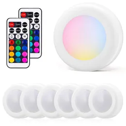 Wireless RGB LED Puck Lights Kitchen LED Under Cabinet Lighting with Remote Control Dimmable Torch Night Lights For Wardrobe Stair