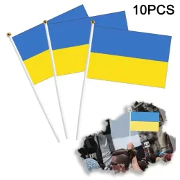 20 * 30 cm Ukraina Handheld Mini flagi z białym słupem Vivid Color and Fade Resistant Country Banner National Turting Flagi Trwałe poliester