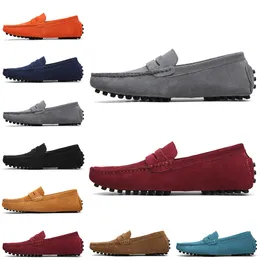 Cheaper Non-Brand men dress suede shoes black dark blue red gray orange green brown mens slip on lazy Leather shoe size 38-45