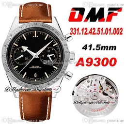 OMF A9300 Automatic Chronograph Mens Watch Tachymeter Bezel Black Dial 3331.12.42.51.01.002 (svart balanshjul) Super Edition Brown Leather Strap Puretime M45