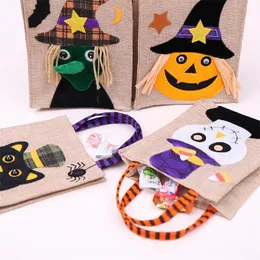 26*15cm Festive Party Supplies Halloween Linen Tote Bag Pumpkin Candy Storage Bags 4 Styles Halloweens Decoration Handbag T9I001370 50pcs
